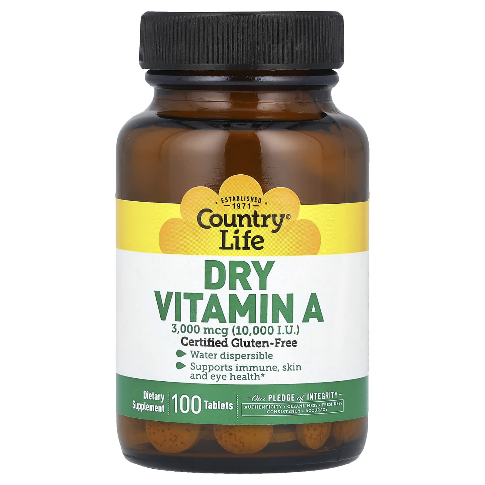 Country Life, Dry Vitamin A, 3,000 mcg, 100 Tablets