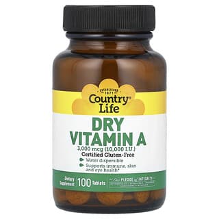 Country Life, Vitamina A Seca, 3.000 mcg, 100 Comprimidos