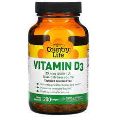Country Life, Vitamin D3, 25 mcg (1,000 I.U.), 200 Softgels