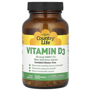 Country Life, Vitamina D3, 1000 IU, 200 Cápsulas Gelificadas