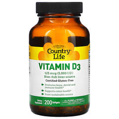 Country Life, Vitamin D3, 125 mcg (5.000 IU), 200 Weichkapseln