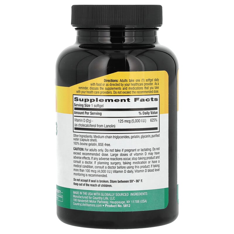 Vitamin D3, 125 mcg (5,000 lU), 365 Softgels