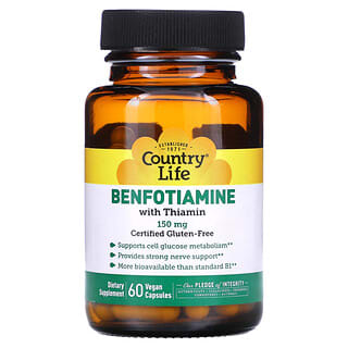 Country Life, Benfotiamina com Tiamina, 150 mg, 60 Cápsulas Veganas