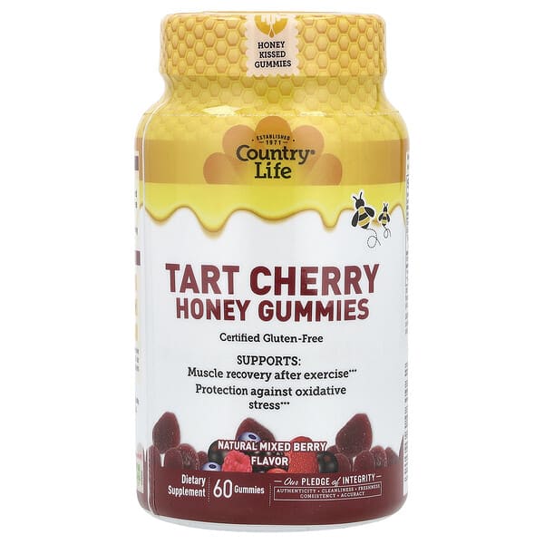 Country Life Tart Cherry Honey Gummies, Natural Mixed Berry, 60 Gummies (240 mg per Gummy)