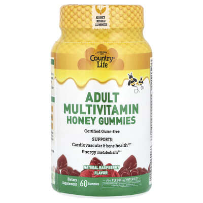 Country Life, Multivitamin Honey Gummies for Adults, Natural Raspberry Flavor, 60 Gummies