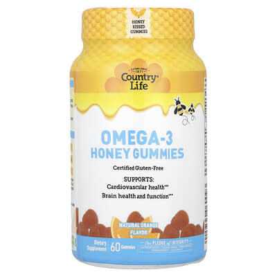 Country Life, Omega-3 Honey Gummies, Natural Orange Flavor, 60 Gummies