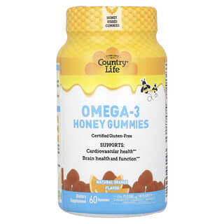 Country Life, Omega-3 Honey Gummies, Omega-3-Honig-Fruchtgummis, natürliche Orange, 60 Fruchtgummis