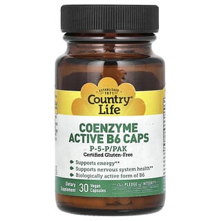 Country Life, коферментный активный витамин B6 в капсулах, P-5-P/PAK, 30 вегетарианских капсул