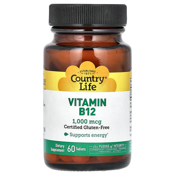 Country Life, 비타민B12, 1,000 mcg, 60정