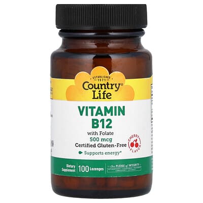 Country Life, Vitamin B12 & Folic Acid, Cherry Flavor, 100 Tablets