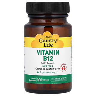 Country Life, Vitamina B12 con folato, Cereza, 100 pastillas
