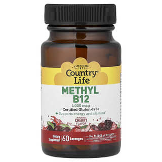 Country Life, Метил B12, со вкусом вишни, 1000 мкг, 60 пастилок
