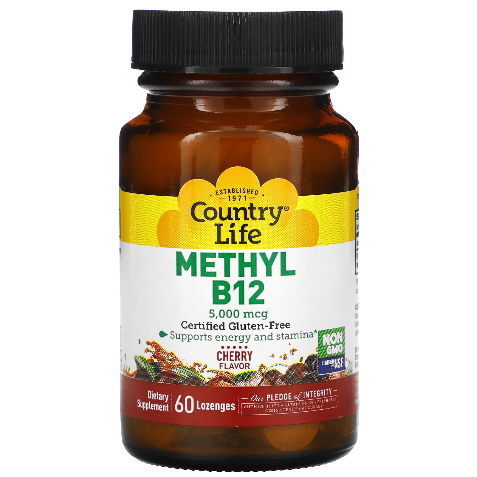Country Life Methyl B12 Vitamin Ergänzung Kirschgeschmack 5000 Mcg