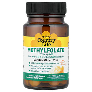 Country Life, Metilfolat, Jeruk, 1.333 mcg DFE, 60 Tablet Kunyah