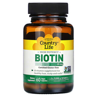 Country Life, High Potency Biotin, 10 mg, 60 Vegan Capsules