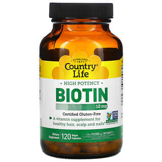 Country Life, Biotina de Alta Potência, 10 mg, 120 Cápsulas Veganas