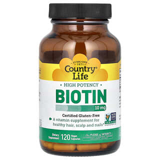 Country Life, Biotina ad alto dosaggio, 10 mg, 120 capsule vegane