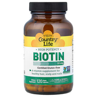 Country Life, Biotină cu eficacitate ridicată, 10 mg, 120 capsule vegane
