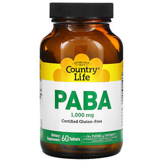 Country Life, PABA, 1000 mg, 60 comprimidos
