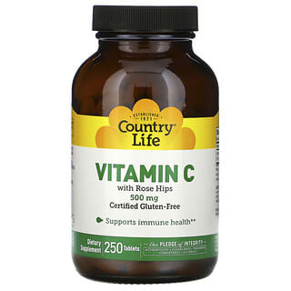 Country Life, Vitamine C et cynorrhodons, 500 mg, 250 comprimés