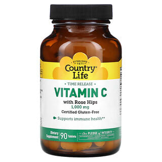 Country Life, Time Release Vitamin C with Rose Hips, 1,000 mg, 90 Tablets