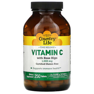 Country Life, Витамин C с замедленным высвобождением с шиповником, 1000 мг, 250 таблеток