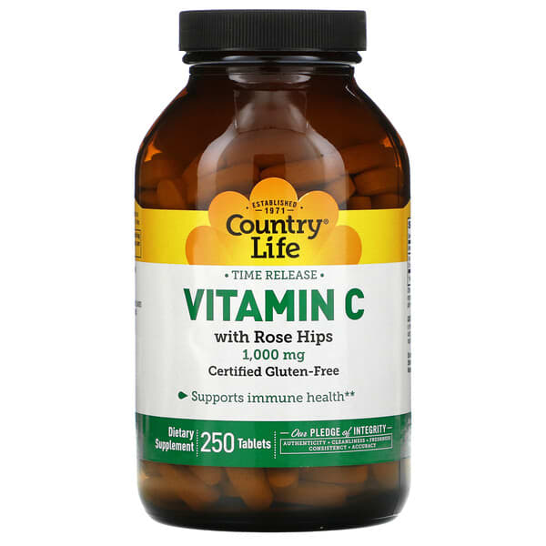 Country Life, Time Release Vitamin C mit Hagebutten, 1.000 mg, 250 Tabletten