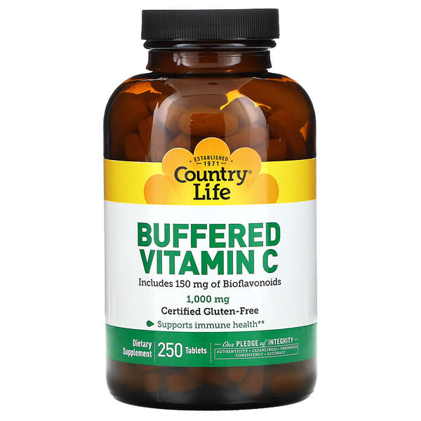Country Life, Buffered Vitamin C, Gepuffertes Vitamin C, 1.000 mg, 250 Tabletten