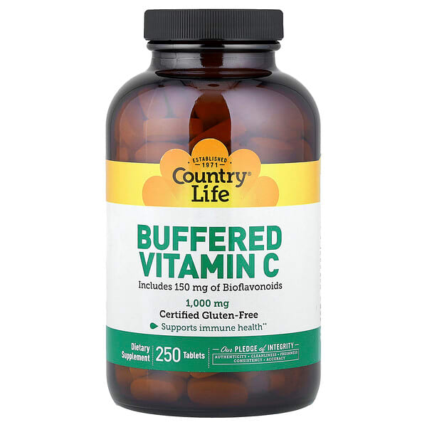 Country Life, Vitamina C amortiguada, 1000 mg, 250 comprimidos
