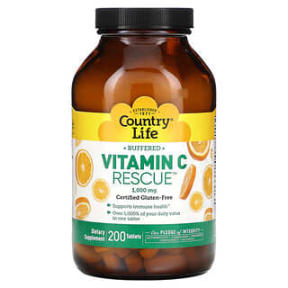 Country Life, Buffered Vitamin C Rescue, 1,000 mg, 200 Tablets
