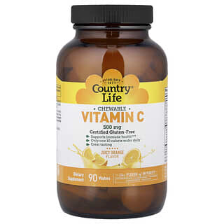 Country Life, Vitamin C Chewable, Juicy Orange, 500 mg, 90 Wafers