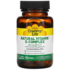 Country Life, Complejo de vitamina E natural con tocoferoles mixtos, 268 mg (400 UI), 90 cápsulas blandas