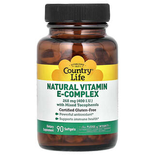 Country Life, Complesso di vitamina E naturale con tocoferoli misti, 268 mg (400 UI), 90 capsule molli