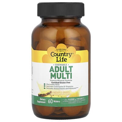Country Life, Chewable Adult Multi, Pineapple Orange, 60 Tablets