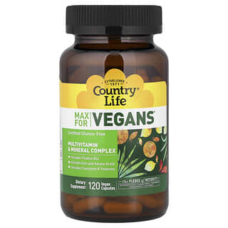 Country Life, Max pentru vegani, complex de multivitamine și minerale, 120 de capsule vegane