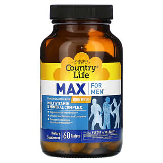 Country Life, Max for Men, Multivitamin & Mineral Complex, Iron Free, 60 Tablets