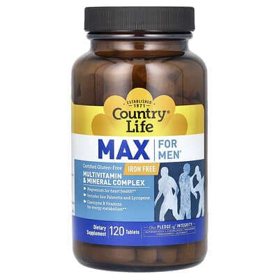 Country Life, Max for Men, Multivitamin & Mineral Complex, Iron Free, 120 Tablets