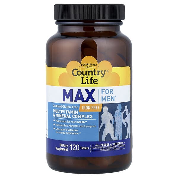 Country Life‏, ®Max For Men, קומפלקס מולטי ויטמין ומינרלים, 120 טבליות