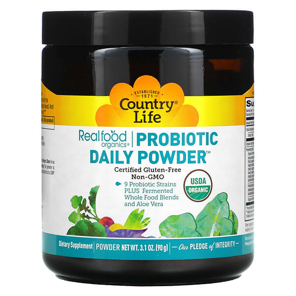 Country Life, Realfood Organics（リアルフードオーガニクス）、Probiotic Daily Powder（プロバイオティクスデイリーパウダー）、90g（3.1オンス）