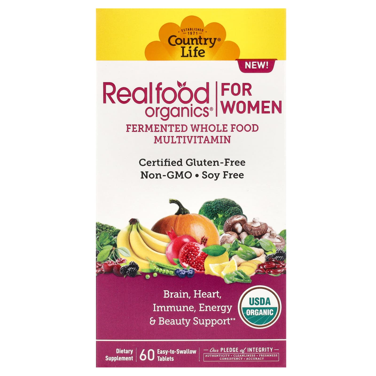 Country Life, Realfood Organics, Multivitamin For Women, 60 Easyto