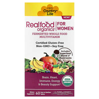 Country Life, Realfood Organics, мультивитамины для женщин, 60 таблеток, которые легко глотать