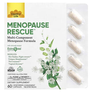 Country Life, Menopause Rescue™, Suplemento para aliviar los síntomas de la menopausia, 60 cápsulas vegetales