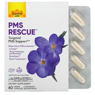 Country Life, PMS Rescue, Soutien ciblé contre le SPM, 60 capsules véganes