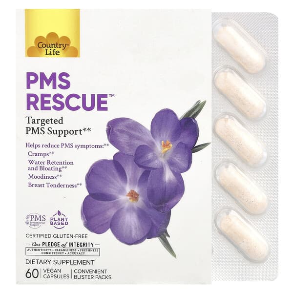 Country Life PMS Rescue™, Targeted PMS Support, 60 Vegan Capsules