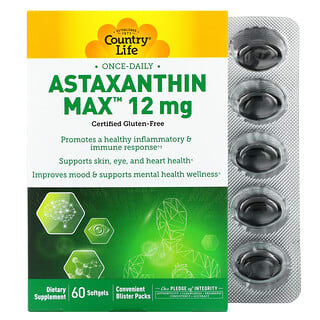 Country Life, Astaxanthin Max, 12 mg, 60 cápsulas blandas
