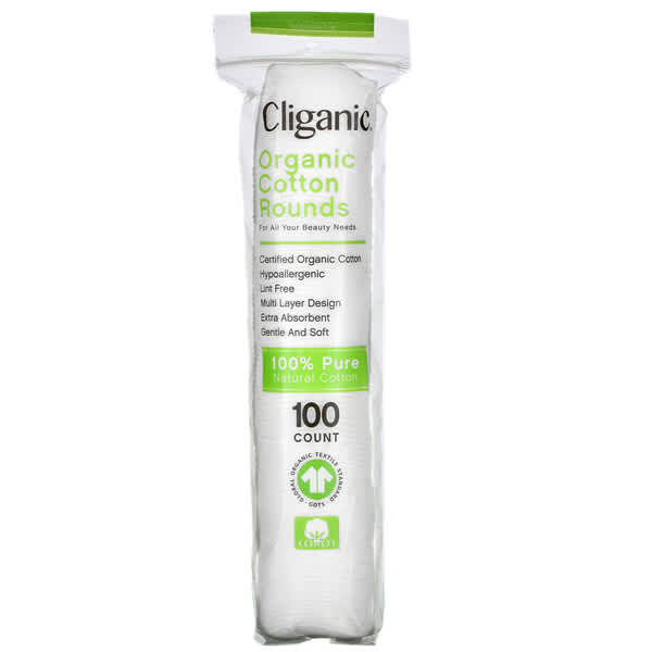 Cliganic, Organic Cotton Rounds, 100 Count