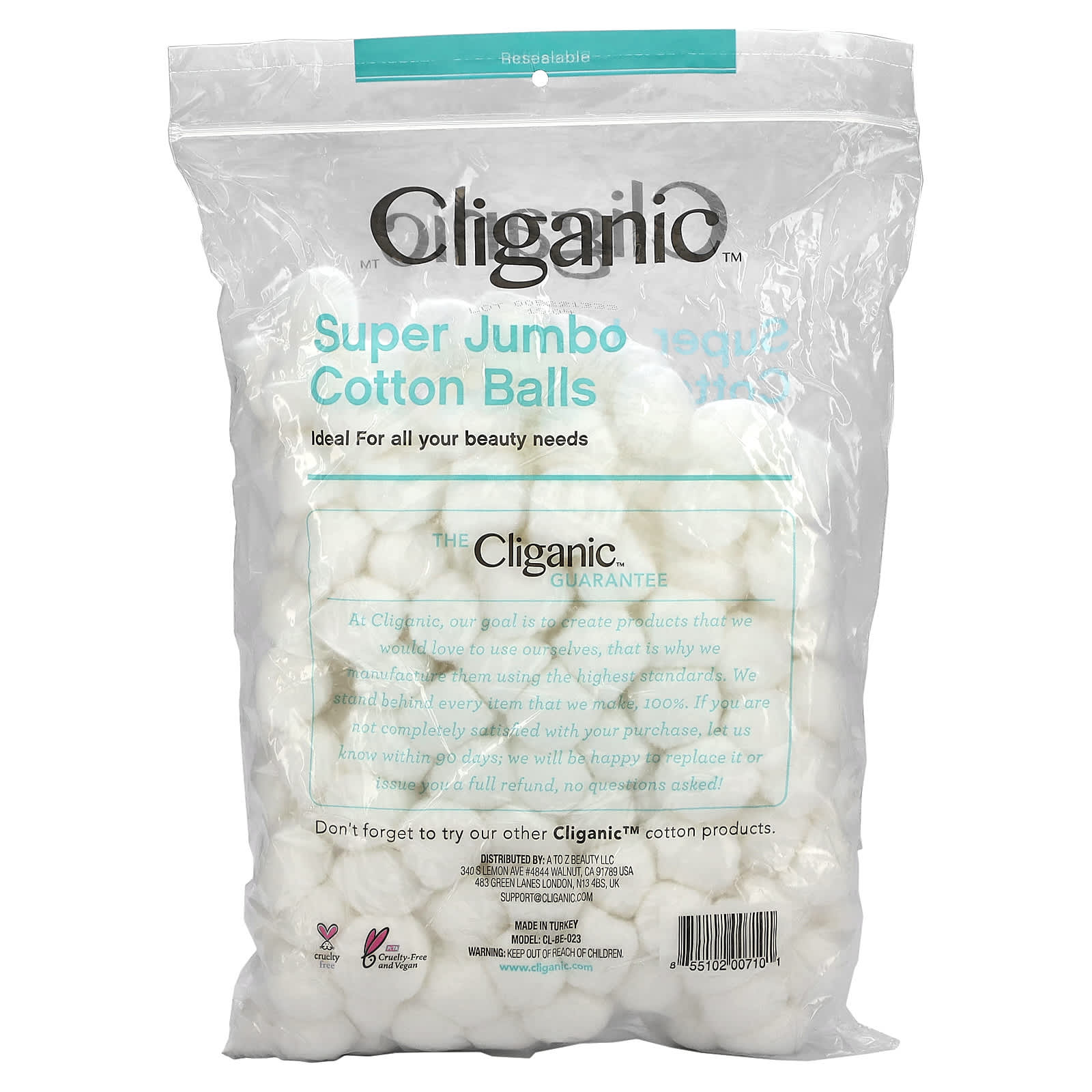 Cliganic, Super Jumbo Cotton Balls, 200 Count