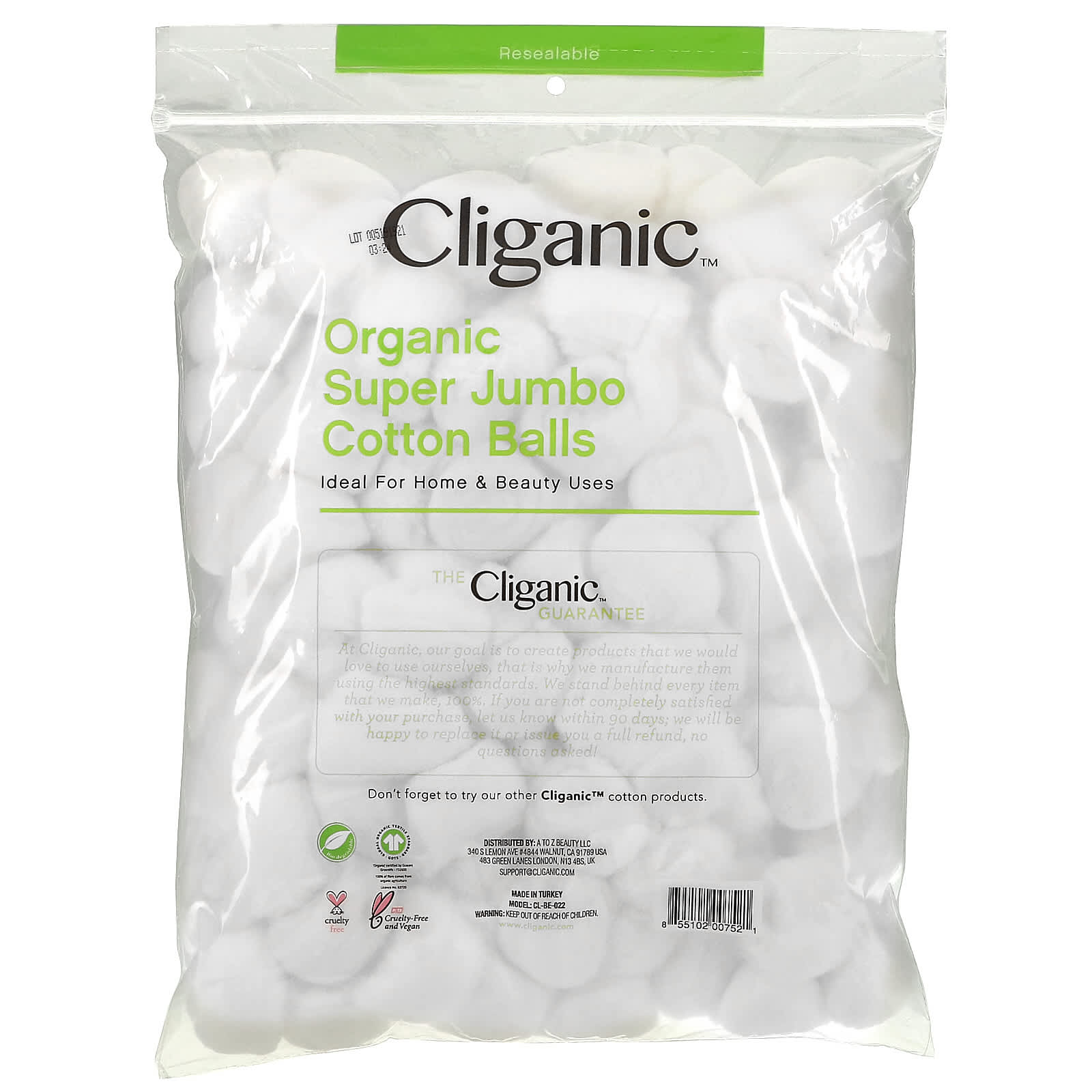 Cliganic, Organic Super Jumbo Cotton Balls, 100 Count