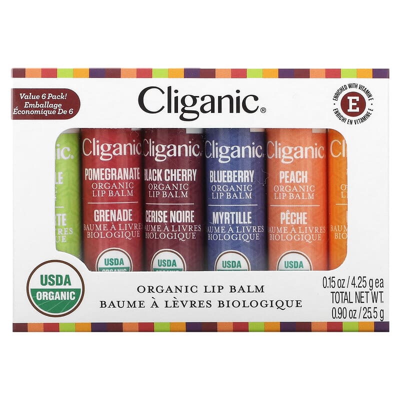 Cliganic Organic Lip Balm Set, Mint Burst, Citrus, Beeswax, Eucalyptus  Mint, Vanilla, Coconut, 0.15 oz/4.25 g Ingredients and Reviews