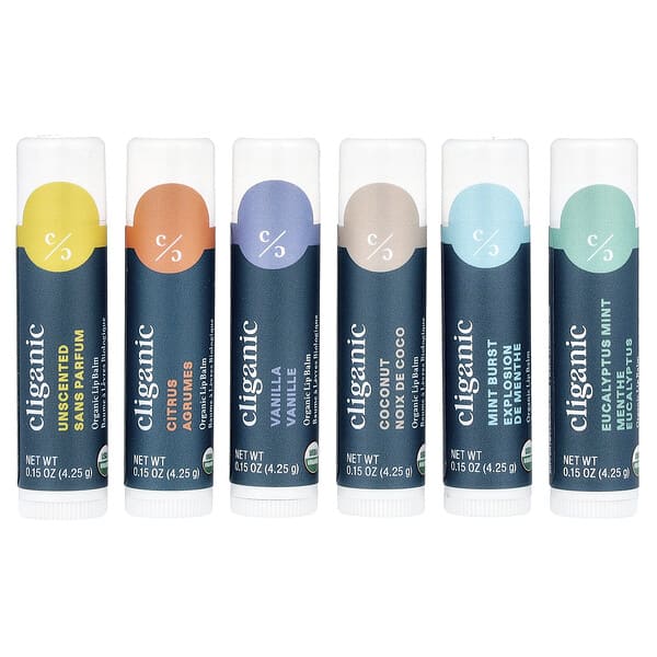Cliganic, 유기농 립밤 세트, Rainforest 프레시, 6팩, 각 4.25ml(0.15fl oz)